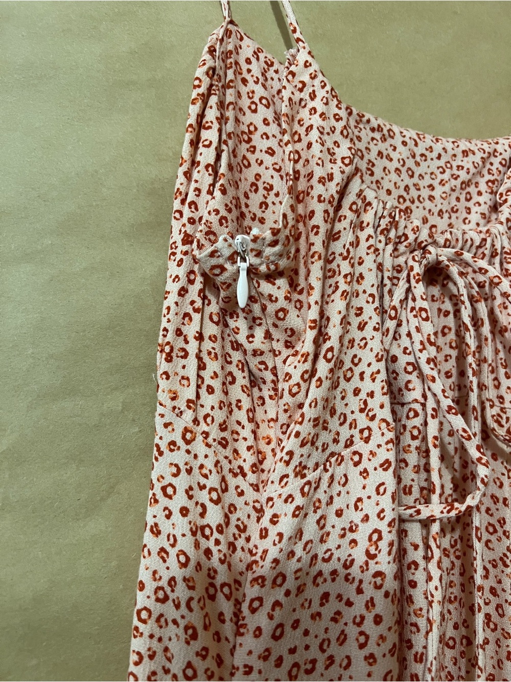 Free People | NWT Jamie Mini Dress Peach Leopard Print Ruched Tie Back Size S - Picture 11 of 12